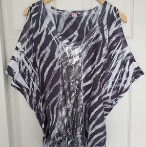Zebra print blouse with sequins sexy top